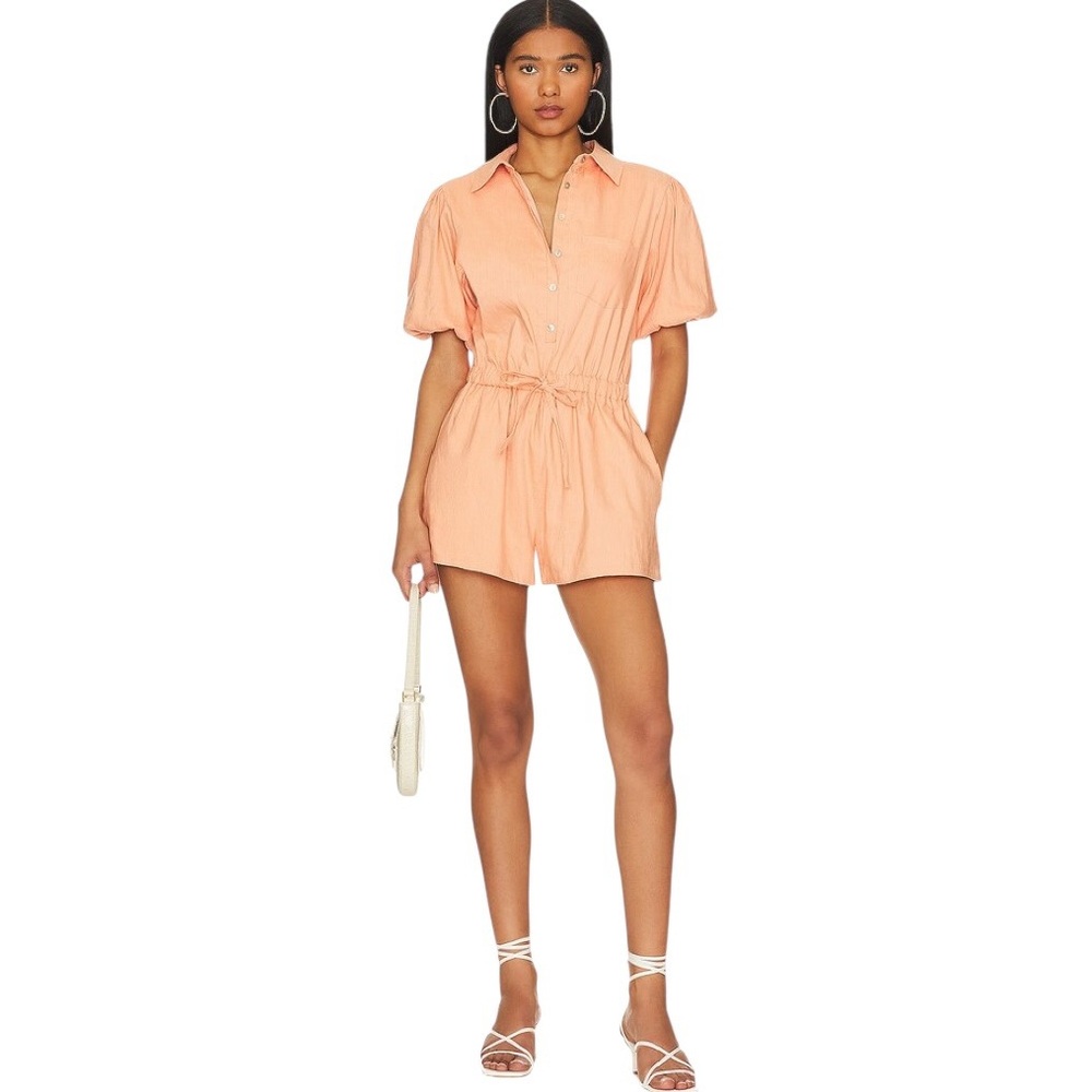 Revolve Lovers and Friend Linen Blend‎ Kiley Romper in Coral - Size XS NWOT